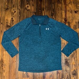 Under Armour Teal Blue Heather Quarter Zip Long Sleeve Athletic Tee